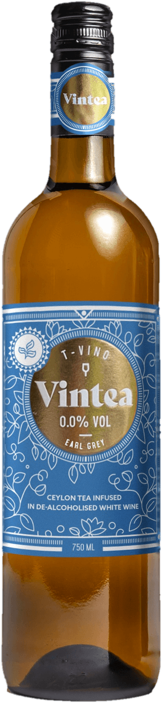 Bottle of Vintea T-Vino Earl Grey with a blue label